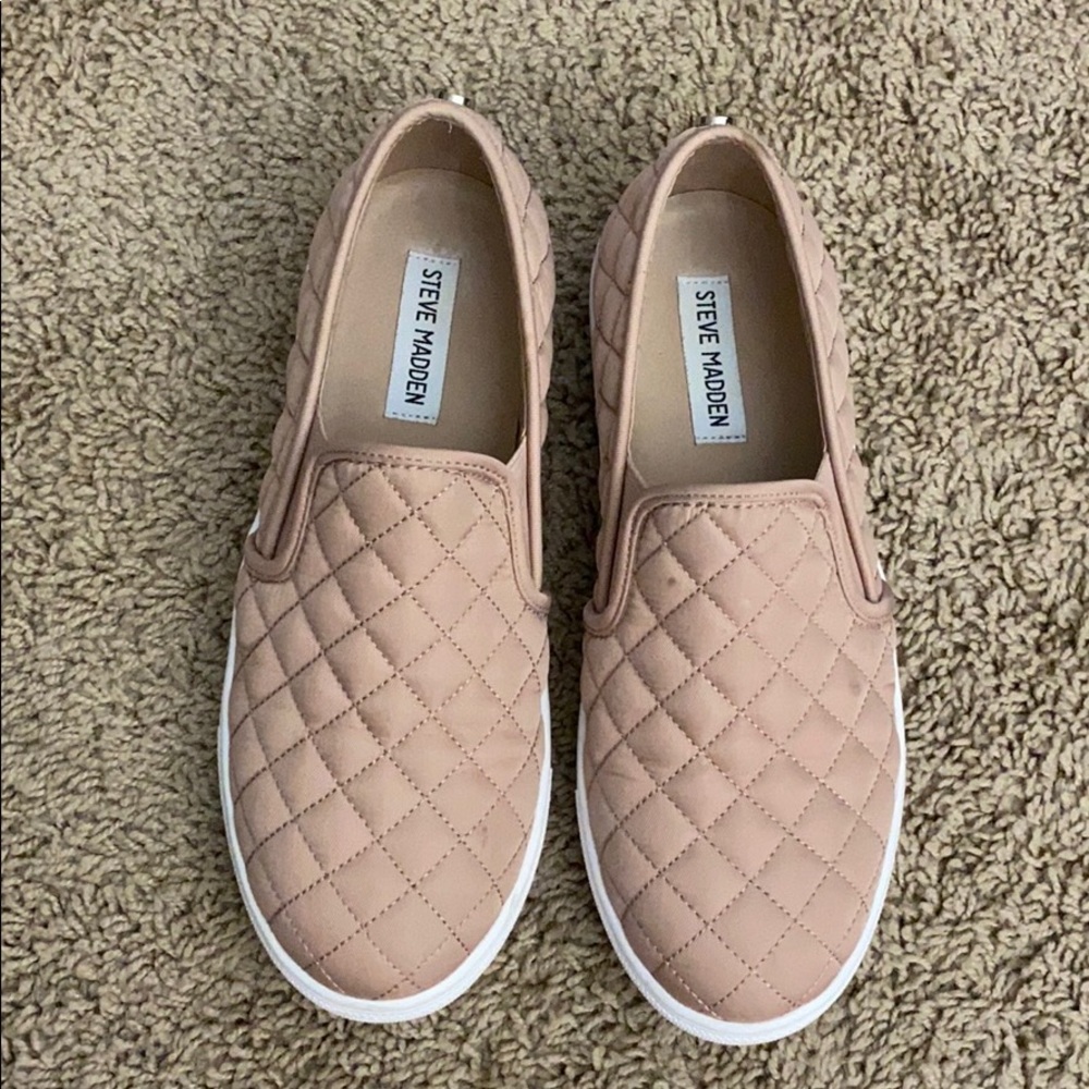 Steve Madden tan/pinkish slip ons.